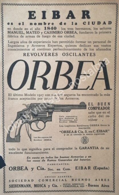 CARTEL ANTIGUO ORIGINAL DE ARMAS. REVOLVER ORBEA 1927 / MUY RARO