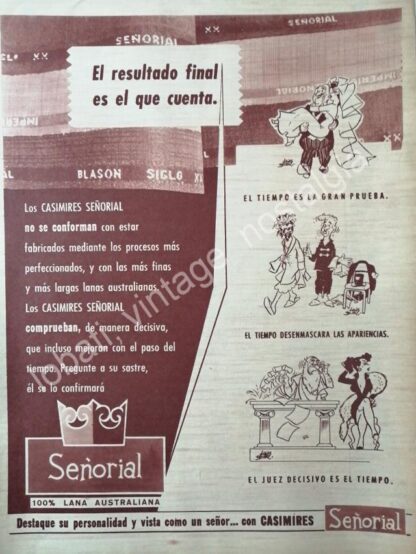 CARTEL ANTIGUO ORIGINAL DE CASIMIRES SEÑOARIAL S.A DIBUJO DE ARIAS BERNAL.