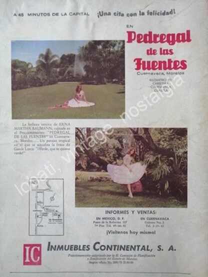 CARTEL ANTIGUO ORIGINAL DE COLONIA PEDREGAL DE LAS FUENTES. CUERNAVACA 1959 /2