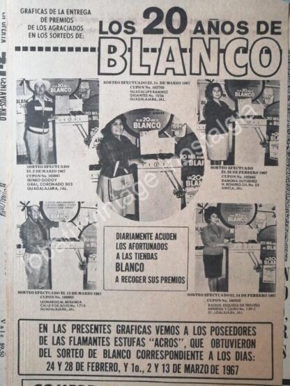 CARTEL ANTIGUO ORIGINAL DE TIENDA BLANCO 1967 20 ANIVERSARIO