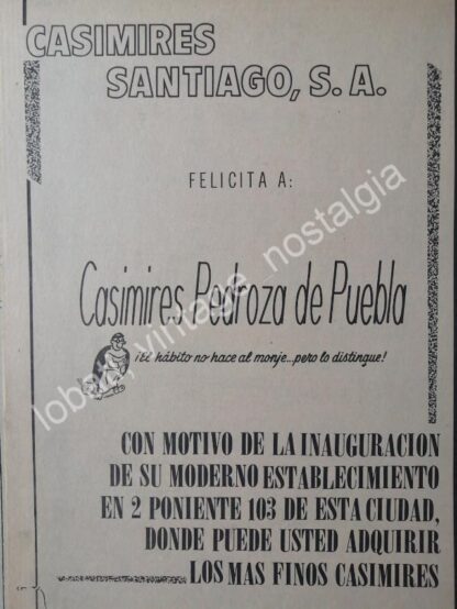 CARTEL ANTIGUO ORIGINAL DE INAUGURAN CASIMIRES PEDROZA, PUEBLA 1969 / RARO