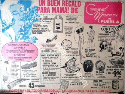 CARTEL ANTIGUO ORIGINAL DE TIENDA COMERCIAL MEXICANA DE PUEBLA ABRIL 1969