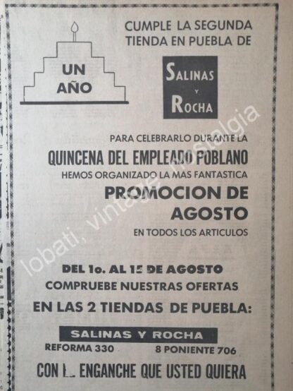 CARTEL ANTIGUO ORIGINAL DE TIENDA SALINAS Y ROCHA QUINCENA DEL EMPLEADO 1969