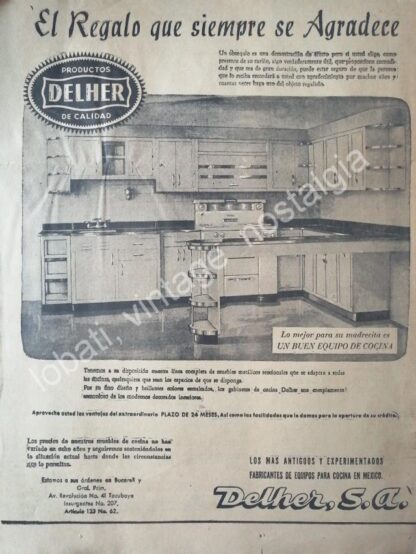 CARTEL ANTIGUO ORIGINAL DE COCINAS DELHER S.A 1954