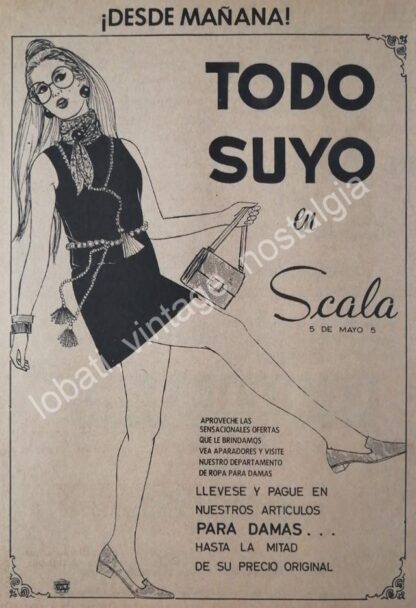 CARTEL ANTIGUO ORIGINAL DE TIENDA DE ROPA SCALA 1969 PUEBLA