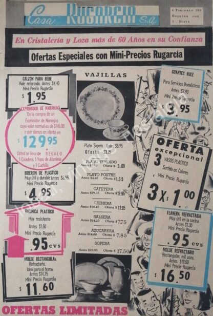 CARTEL ANTIGUO ORIGINAL DE TIENDA CASA RUGARCIA 1967 PUEBLA