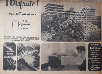 CARTEL ANTIGUO ORIGINAL DE HOTEL MAJESTIC DE ACAPULCO 1967 /5