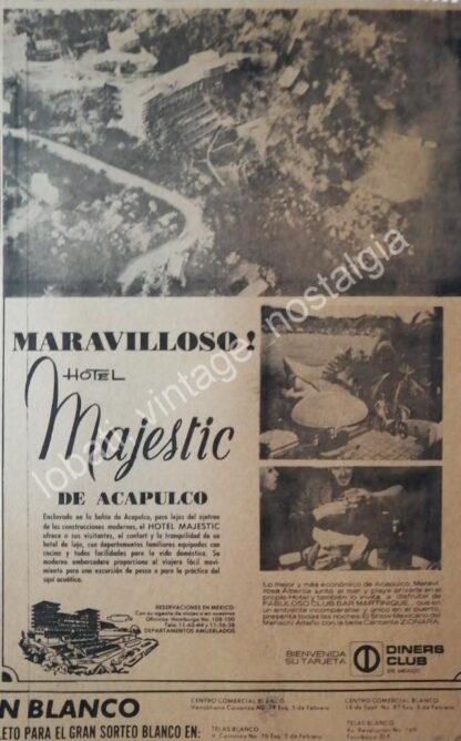 CARTEL ANTIGUO ORIGINAL DE HOTEL MAJESTIC DE ACAPULCO 1960s /4