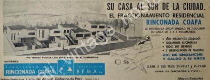 CARTEL ANTIGUO ORIGINAL DE COLONIA. RINCONADA COAPA 1969 INMOBILIARIA BEMA S.A