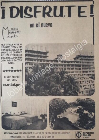 CARTEL ANTIGUO ORIGINAL DE HOTEL MAJESTIC ACAPULCO 1960s /3