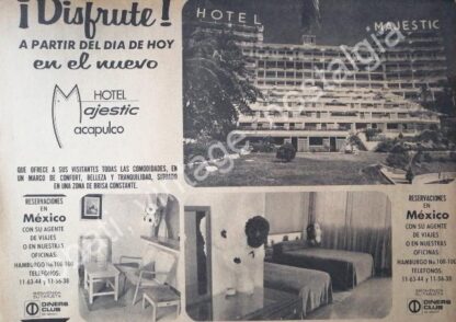 CARTEL ANTIGUO ORIGINAL DE HOTEL MAJESTIC ACAPULCO 1960s / HOTELES