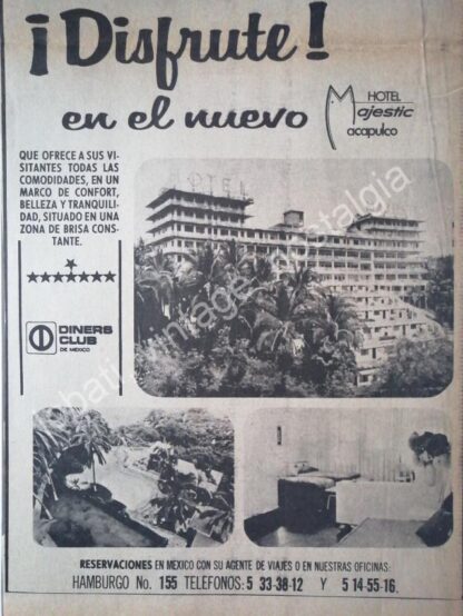 CARTEL ANTIGUO ORIGINAL DE HOTEL MAJESTIC ACAPULCO 1960s