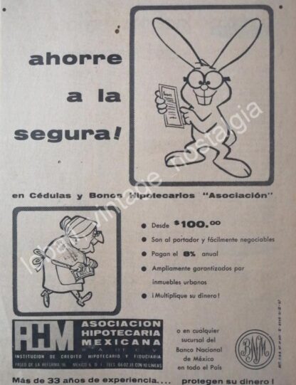 CARTEL ANTIGUO ORIGINAL DE ASOCIACION HIPOTECARIA MEXICANA 1967 BANCO