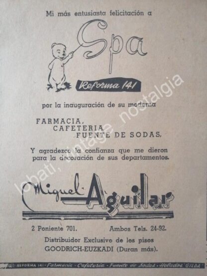 CARTEL ANTIGUO ORIGINAL DE PISOS MIGUEL AGUILAR 1956 Y TIENDA SPA. PUEBLA