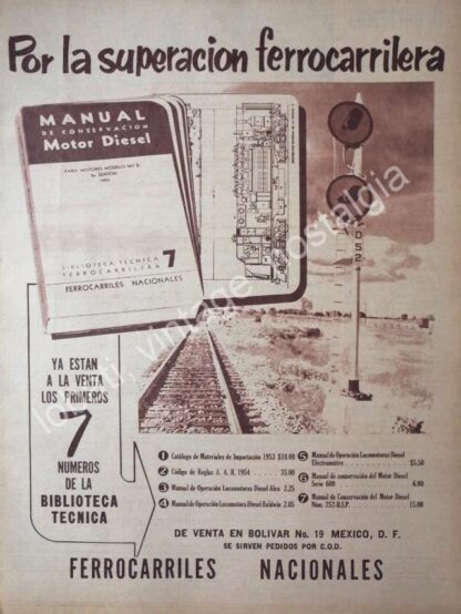 CARTEL ANTIGUO ORIGINAL DE FERROCARRILES NACIONALES Y SU MANUAL No. 7 DE 1956