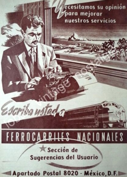 CARTEL ANTIGUO ORIGINAL DE FERROCARRILES NACIONALES 1955 ENCUESTA PUBLICA