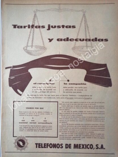 CARTEL ANTIGUO ORIGINAL DE TELEFONOS DE MEXICO 1955