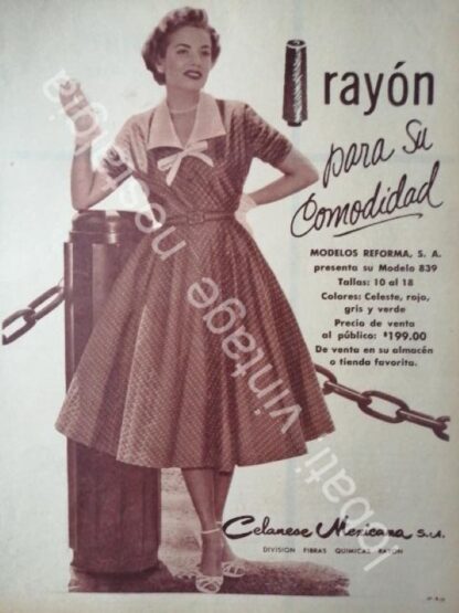 CARTEL ANTIGUO ORIGINAL DE CELANESE MEXICANA S.A Y TELA DE RAYON 1956