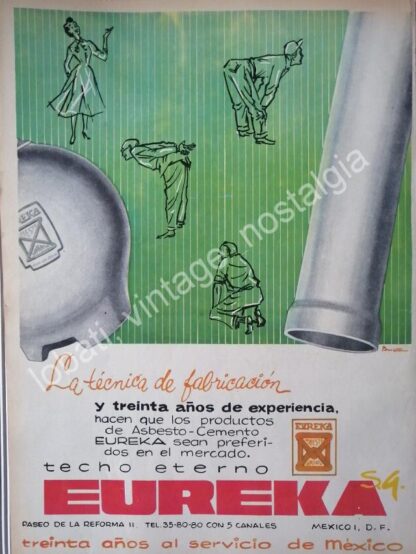 CARTEL ANTIGUO ORIGINAL DE TECHO ETERNO EUREKA S.A 1950s /4