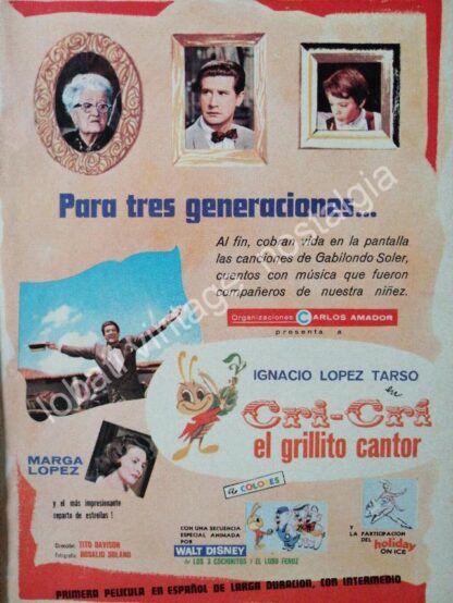 CARTEL ANTIGUO ORIGINAL DE IGNACIO LOPEZ TARZO, CRI CRI EL GRILLITO CANTOR 1963 /FEP /2