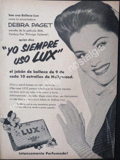 CARTEL ANTIGUO ORIGINAL DE CARTELITO. DEBRA PAGET Y JABONES LUX 1954 / FEP