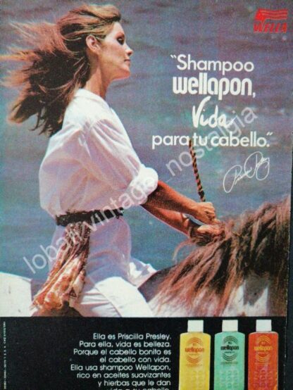 CARTEL ANTIGUO ORIGINAL DE PRICILA PRESLEY Y CHAMPOO WELLAPON 1980s / FEP