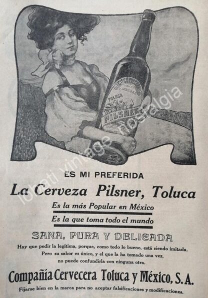 CARTEL ANTIGUO ORIGINAL DE CERVEZA PILSNER 1910 CIA. CERVECERA TOLUCA Y MEXICO / MUY RARO