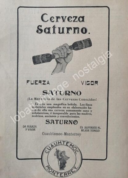 CARTEL ANTIGUO ORIGINAL DE CERVEZA SATURNO 1910 / MUY RARO / CHICO