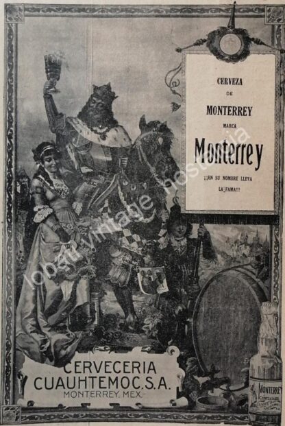 CARTEL ANTIGUO ORIGINAL DE CERVEZA MONTERREY 1910 CERVECERIA CUAUHTEMOC / muy raro