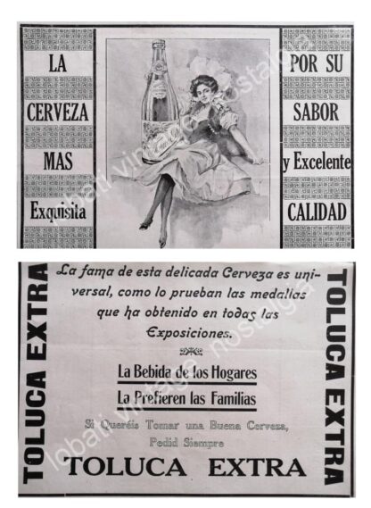 CARTEL ANTIGUO ORIGINAL DE CERVEZA TOLUCA EXTRA 1910 / MUY RARO