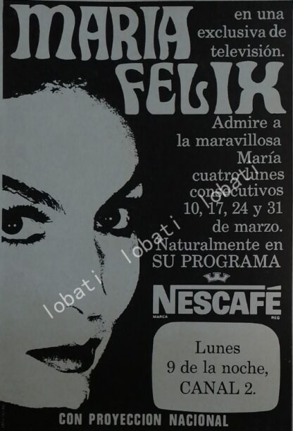 CARTEL ANTIGUO ORIGINAL DE MARIA FELIX Y PROGRAMA NESCAFE 1960s / SUPER RARO / FEP