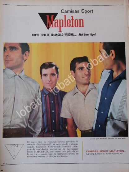 CARTEL ANTIGUO ORIGINAL DE ALDO MONTI Y CAMISAS MAPLETON 1965 /FEP 6