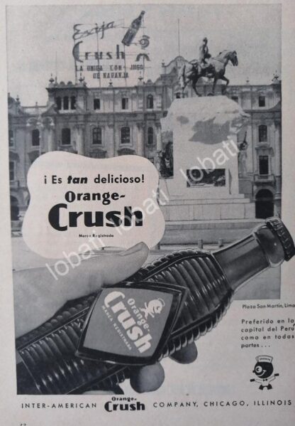 CARTEL ANTIGUO ORIGINAL DE 3 MINI CARTELES REFRESCOS ORANGE CRUSH 1940s LUGARES DEL MUNDO - Imagen 3