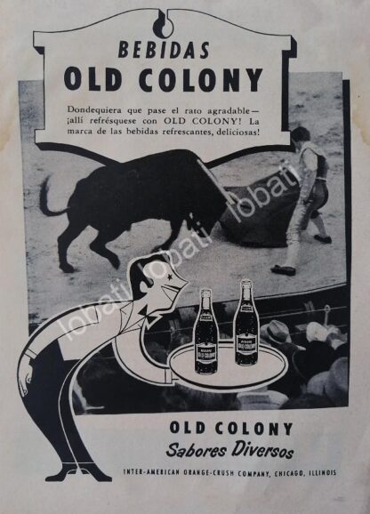 CARTEL ANTIGUO ORIGINAL DE MINI CARTEL REFRESCOS OLD COLONY 1940s / SUPER RARO