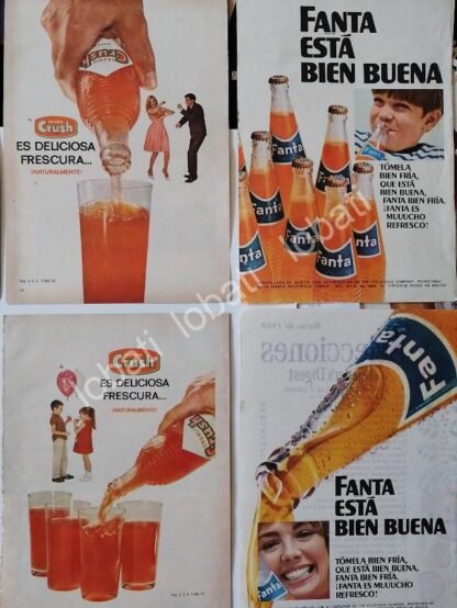 CARTEL ANTIGUO ORIGINAL DE SET DE 8 AFICHES REFRESCOS FANTA Y ORANGE CRUSH 1960s 70s - Imagen 2