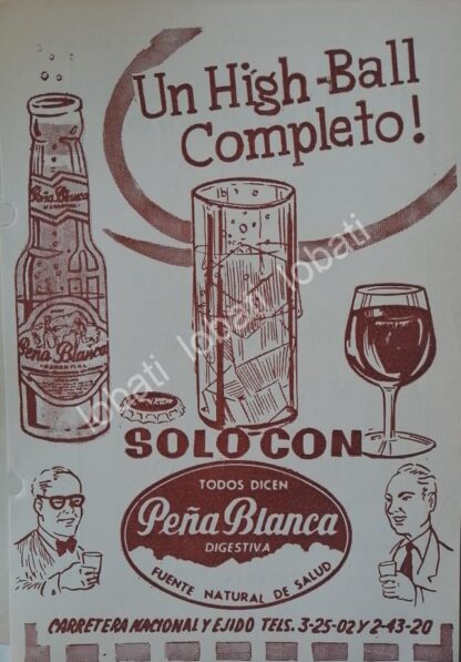 CARTEL ANTIGUO ORIGINAL DE AGUA MINERAL PEÑA BLANCA 1953 / MUY RARO