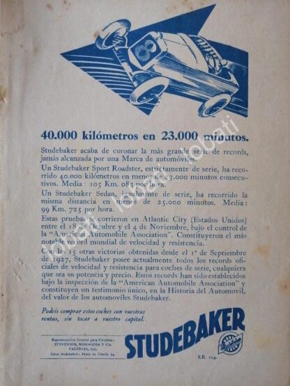 CARTEL ANTIGUO ORIGINAL DE AUTOS STUDEBAKER ERSKINE SIX CLUB SEDAN 1926 /131