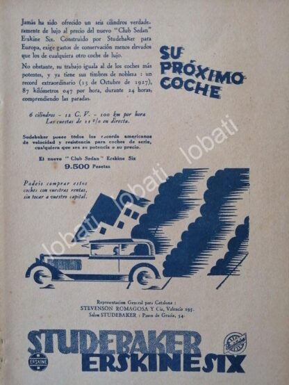 CARTEL ANTIGUO ORIGINAL DE AUTOS STUDEBAKER ERSKINE SIX CLUB SEDAN 1926 /129 /RARO