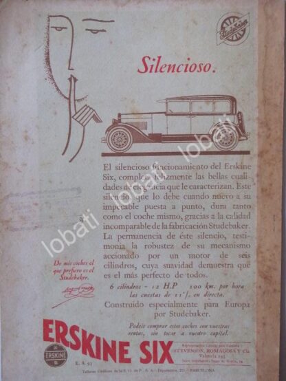 CARTEL ANTIGUO ORIGINAL DE AUTOS STUDEBAKER ERSKINE SIX 1926 /127 / RARO