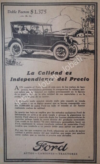 CARTEL ANTIGUO ORIGINAL DE AUTOS FORD DOBLE FAETON 1926 /125