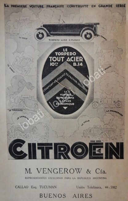 CARTEL ANTIGUO ORIGINAL DE AUTOS CITROEN TORPEDO 1926 /124 / SUPER RARO