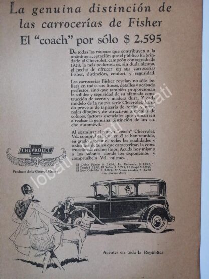 CARTEL ANTIGUO ORIGINAL DE AUTOS CHEVROLET COACH 1927 /123 / MUY RARO