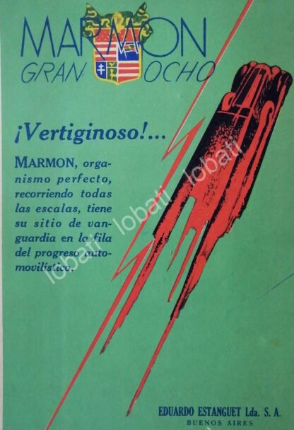 CARTEL ANTIGUO ORIGINAL DE AUTOS MARMON GRAN 8 1926 /118 MU RAR0