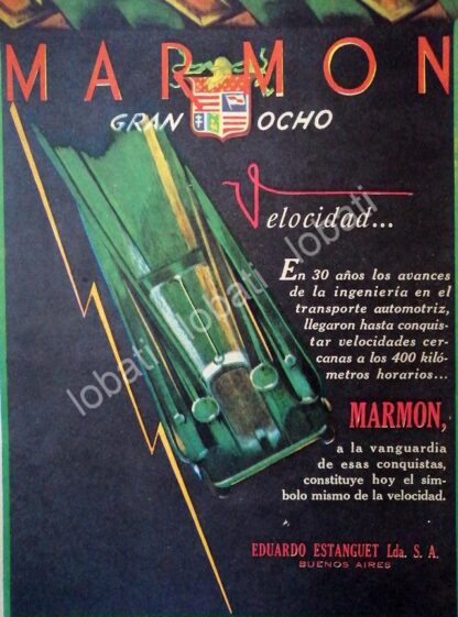 CARTEL ANTIGUO ORIGINAL DE AUTOS MARMON GRAN 8 1927 /117 MU RAR0