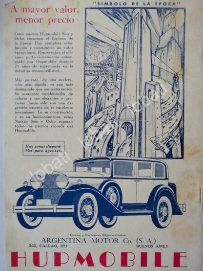 CARTEL ANTIGUO ORIGINAL DE AUTOS HUPMOBILE SEDAN 1927 /117