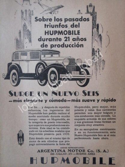 CARTEL ANTIGUO ORIGINAL DE AUTOS HUPMOBILE SEIS 1927 /116