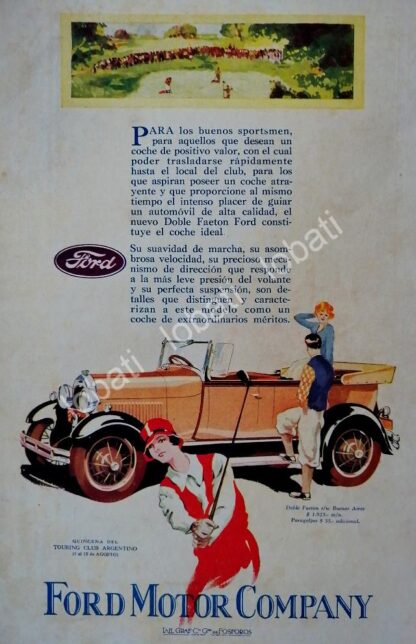 CARTEL ANTIGUO ORIGINAL DE AUTOS FORD DOBLE FAETON 1927 /113 RARO