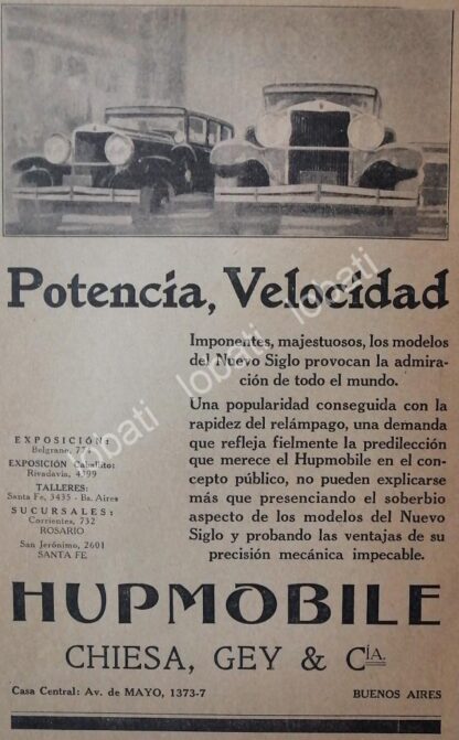 CARTEL ANTIGUO ORIGINAL DE AUTOS HUPMOBILE 1927 /112