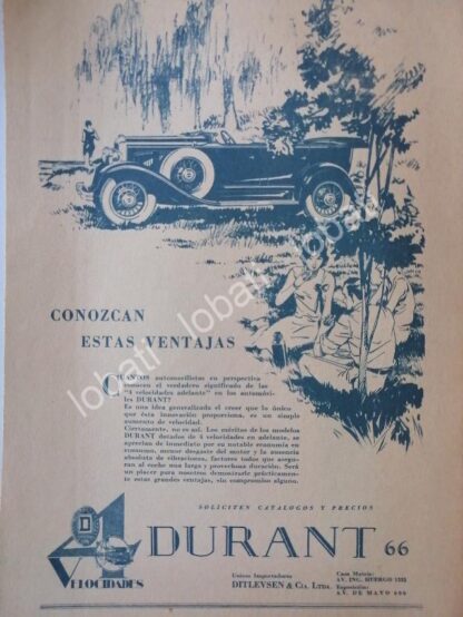 CARTEL ANTIGUO ORIGINAL DE AUTOS DURANT 66 1926 / SUPER RARO