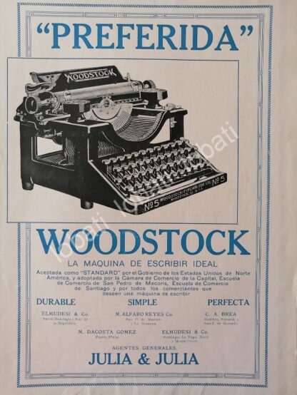 CARTEL ANTIGUO ORIGINAL DE MAQUINAS DE ESCRIBIR WOODSTOCK No 5. / 1920 /29 MUY RARO